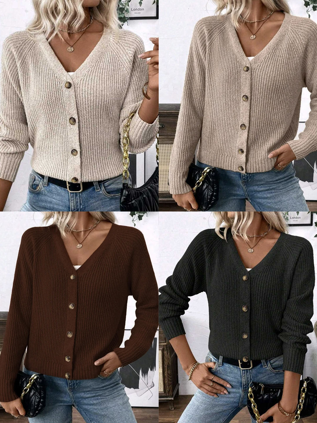 Rahat Kalıp V Yaka Düğmeli Basic Kadın Kalın Triko Hırka