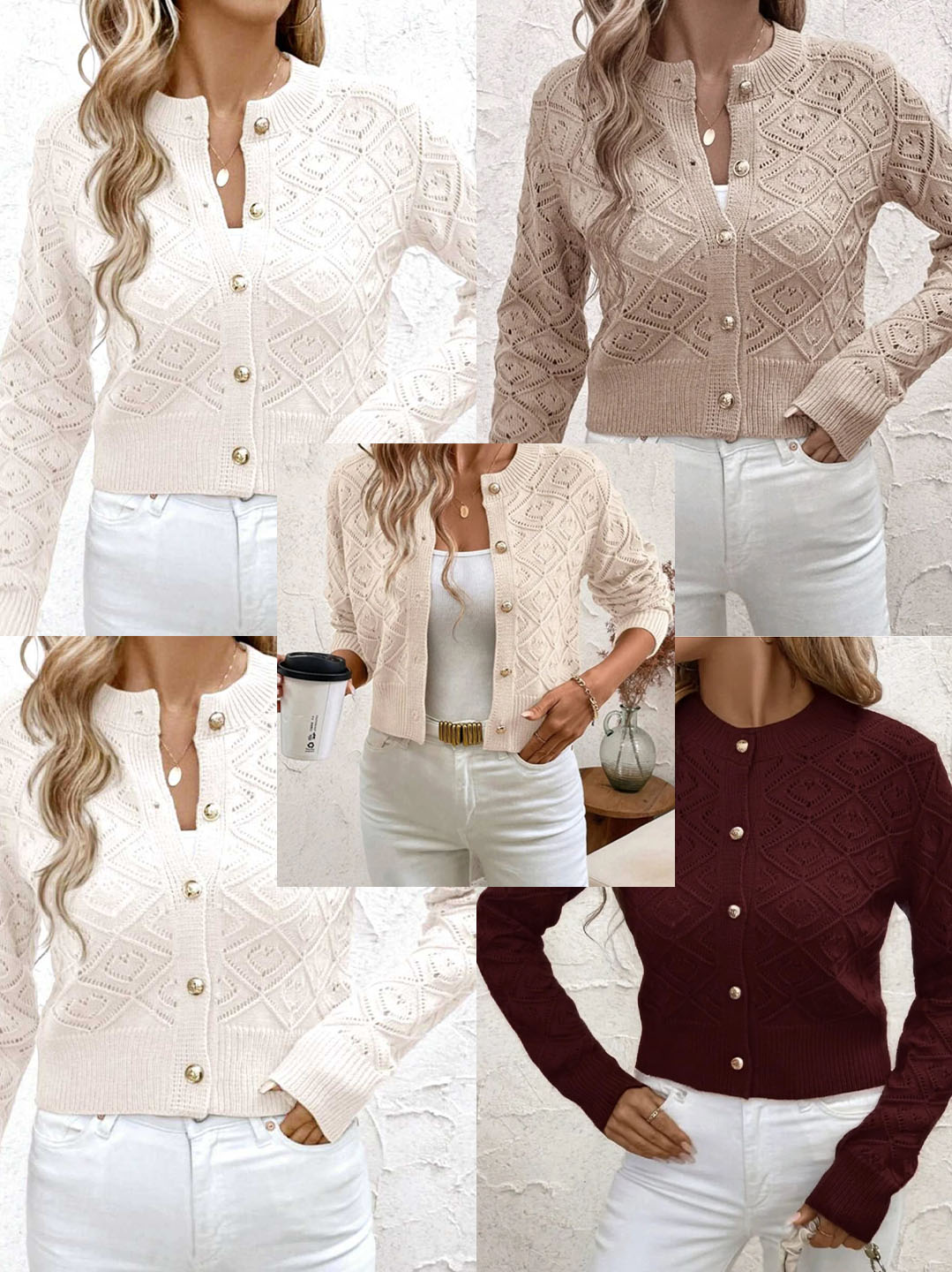 Ajurlu Baklava Desen Düğmeli Ara Boy Hırka