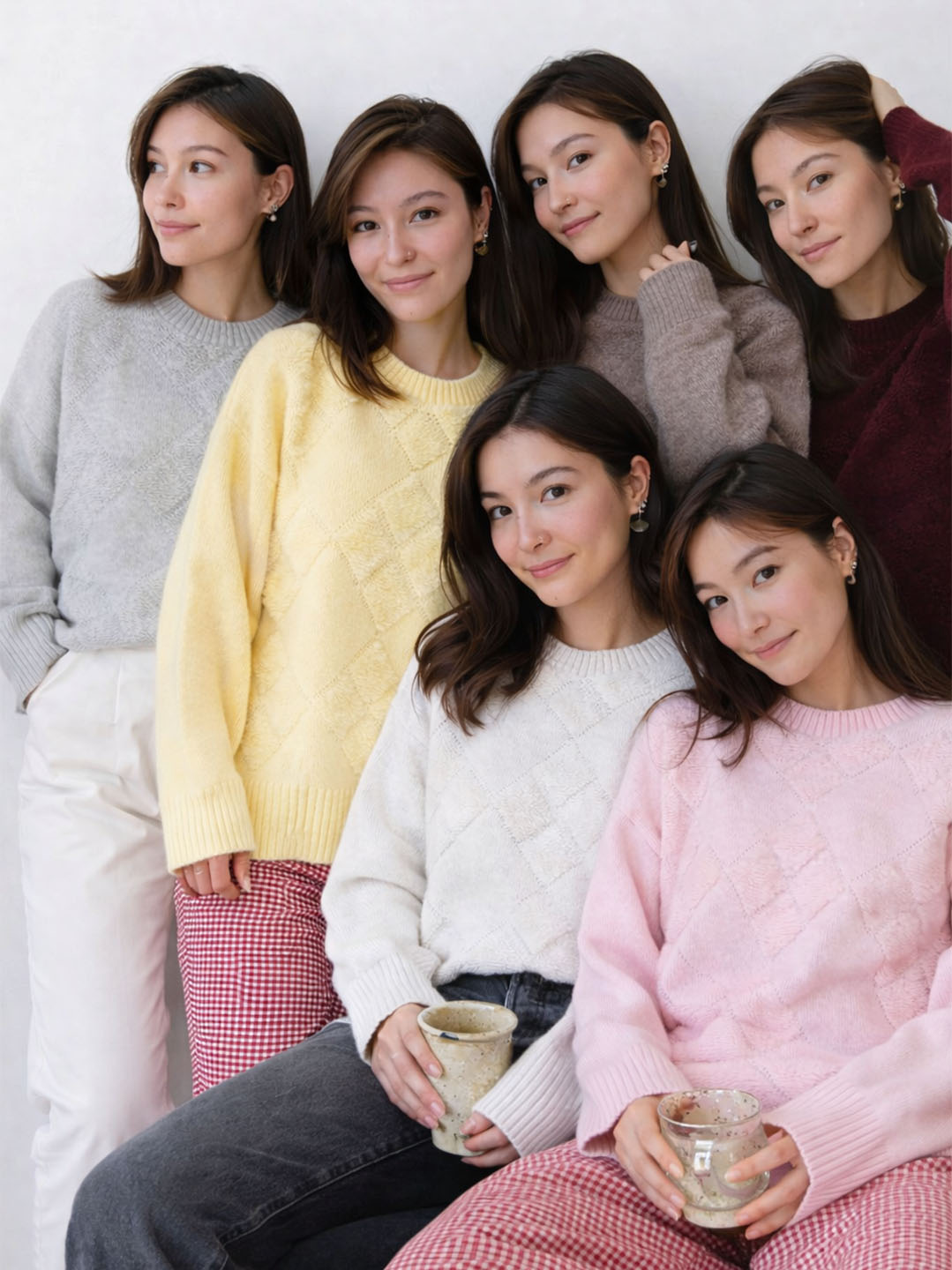 Bisiklet Yaka Baklava Desen Peluş Detaylı Salaş Kalın Triko Kazak