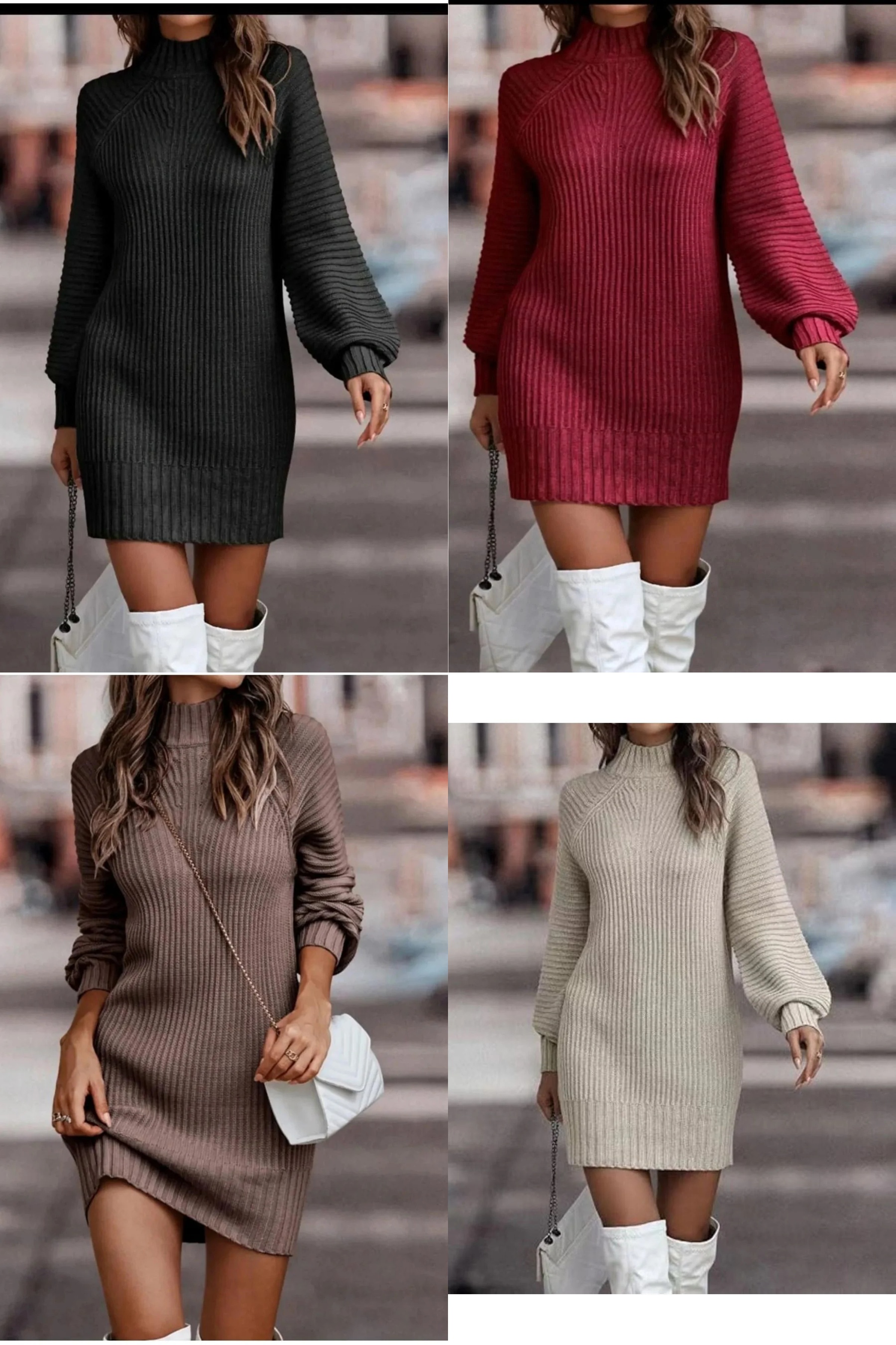 Linksli Jakar Örgü Yarım Balıkçı Yaka Triko Elbise